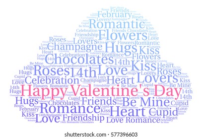 Happy Valentine's Day word cloud on a white background.