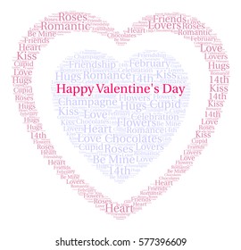 Happy Valentine's Day word cloud on a white background.