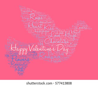 Happy Valentines Day word cloud on a pink background.