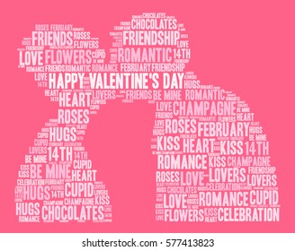 Happy Valentines Day word cloud on a pink background.