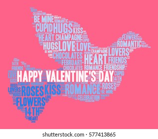 Happy Valentines Day word cloud on a pink background.