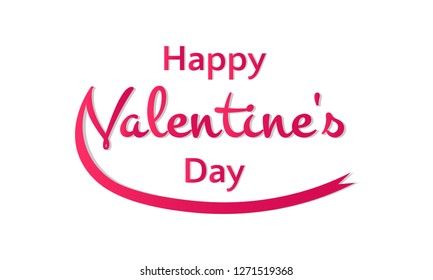 Happy Valentine's Day words with a ribbon on a white background, a festive banner or greeting card vector illustration