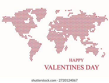 Happy Valentines Day, world map in heart silhouette pattern. Love in Earth concept. Vector stock illustration