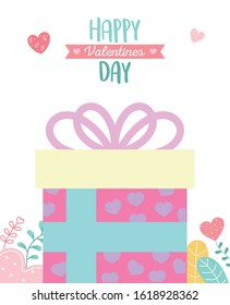 happy valentines day, wrapped gift box with hearts decoration vector illustration