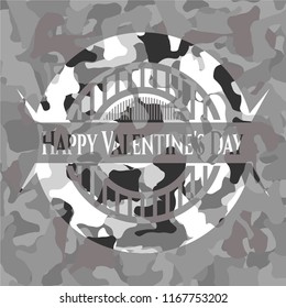 Happy Valentine's Day written on a grey camouflage texture