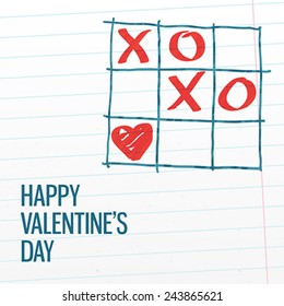 Happy Valentine's day xoxo tick-tack-toe greeting card with paper texture background.  Vector illustration, easy editable.