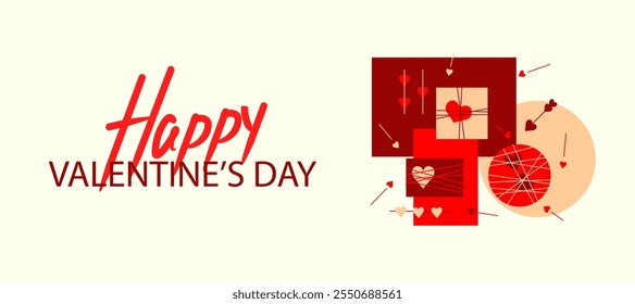 Happy Valentine's day y2k abstract geometry trendy holiday concept. Modern template for background, banner, card, poster