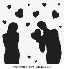 Happy Valentines Day, Young man giving Silhouettes premium vector template