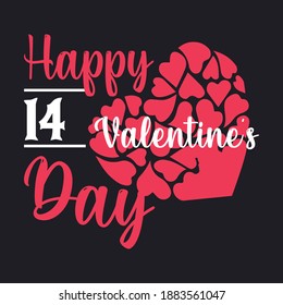 Happy valentines day...14 February vintage design with red heart love romantic art vector