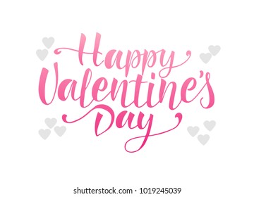 HAPPY VALENTINES DAY-celebration quotation for card,postcard,event icon, logo,badge.Vector illustration. Pink lettering with gray hearts.