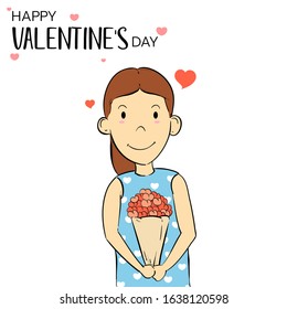 Happy valentines day.Cute girl.valentines day background.Vector illustration.