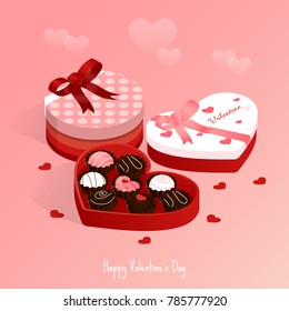 happy valentine's day,isometric chocolate cake gift set box vector