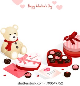 happy valentine's day,isometric chocolate gift box teddy bear vector