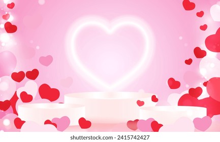 Happy Valentine's days heart of background with Blur Hearts. Stage Podium Scene with for vector poster design
