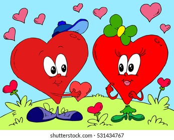 Happy valentines day.St. Valentine's Day.February valentine.February 14th.Happy february.Winter.Love.Togetherness.Two happy,enamored hearts.Hearts in love.Vector,illustration,creative image.Present.