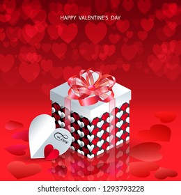 Happy valentines day.Valentines day gift box. Red hearts coming out from gift box. 