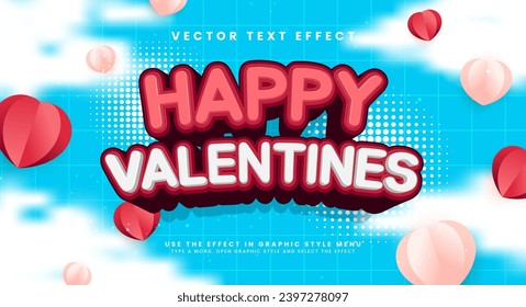 Efecto de estilo de texto modificable de las tarjetas de valores Happy. Efecto de texto vectorial con un color rosa romántico, adecuado para el Día de San Valentín.