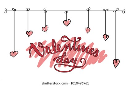 Happy Valentines Flyer. Vector background with doodle hand drown hearts.