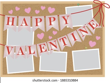 Happy Valentine's garland and board with photo frame