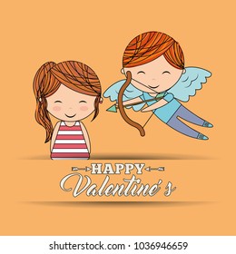 happy valentines girl and boy cupid greeting card