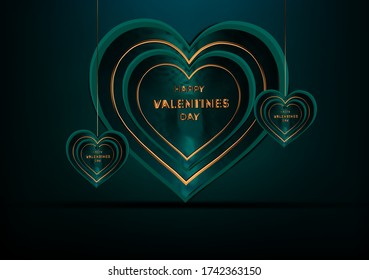 happy valentines green day background realistic with banner,element,3d
