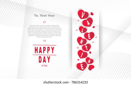 Happy valentines greetings card design with red heart on halftone white background concept. Vector illustration EPS10. february 14.