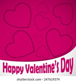 Happy valentine's heart card with text, hearts pattern on the pink background. Vector illustration.