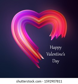 Happy Valentines Heart Liquid Brush Shape. Color Valentine Paint Flow. Vector Illustration