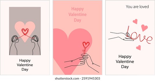 Happy valentines with hearts lines for desygn card