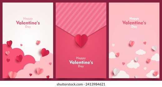 tarjetas de San Valentín felices, juego de temas de diseño de papel para el día de la madre. Fondo de plantilla de vacaciones