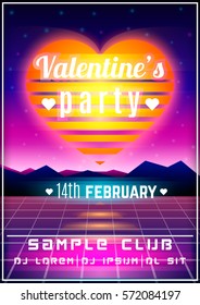 Happy Valentine's patry flyer. Print design in 80s style.