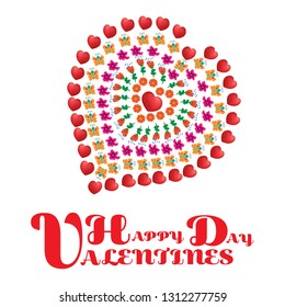 Happy Valentines picture with hearts, flowers, butterfly. Vector in EPS 10.