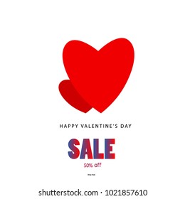 Happy Valentines Sale Background. Modern Abstract Paper Style Vector Template With Text Design.