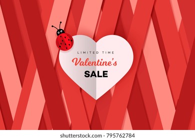 Happy Valentines Sale Background. Modern Abstract Paper Style Vector Template With Text Design.