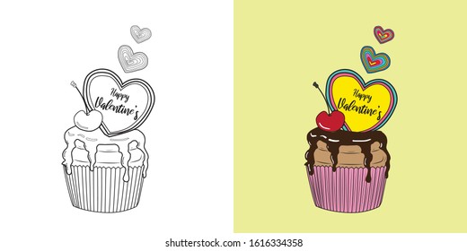 Happy Valentine's sweet Cupcake Illustration