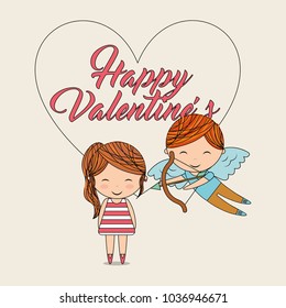 happy valentines-cupid with bow arrow and girl