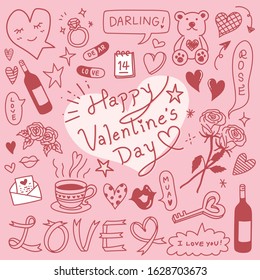 Happy valentines's day doodle drawing. lover's doodle icon