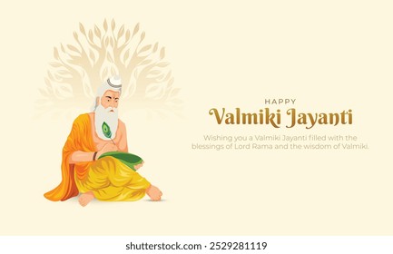 Feliz Valmiki Jayanti Banner e cartão de felicitações. Aniversário do Poeta Antigo Indiano Valmiki Celebração Vetor Ilustração