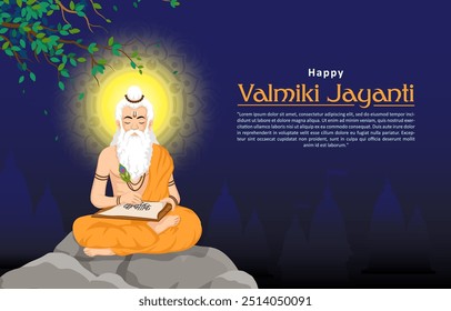 Happy Valmiki Jayanti illsutration with old man writing for banner, greeting, card, cover. vector illustration flat design