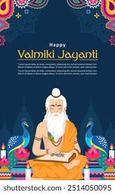 Feliz Valmiki Jayanti ilustração com velho homem escrevendo para banner, saudação, cartão, capa. ilustração vetor design plano