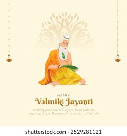 Feliz Valmiki Jayanti Post e cartão de felicitações. Aniversário do Poeta Antigo Indiano Valmiki Celebração Vetor Ilustração