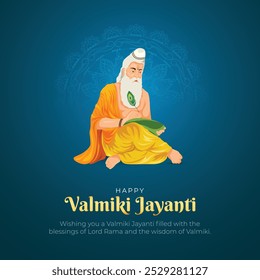 Feliz Valmiki Jayanti Post e cartão de felicitações. Aniversário do Poeta Antigo Indiano Valmiki Celebração Vetor Ilustração