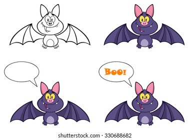 Happy Vampire Bat Cartoon Character Flying. Vector Collection Set