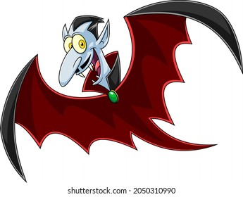 Happy Vampire Cartoon Character Flying. Vector Hand Drawn Illustration Isolated On White Background