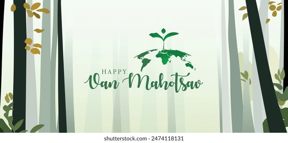 happy van mahotsav hindi text translation: forest festival vector poster   