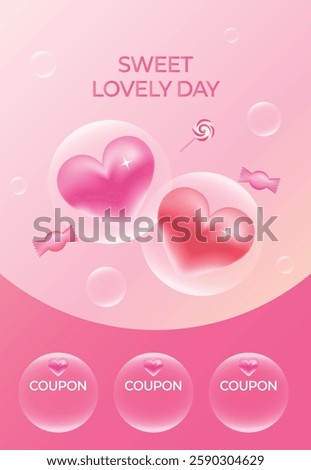 Happy Vanlentine's Day and White day for Flyer or poster with bubbles, heart, coupons, candies. Vactor illustration