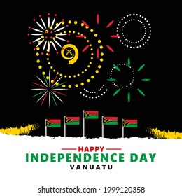 Happy Vanuatu independence day vector illustration with its national flags and fireworks. An illustration picturing the night sky.
