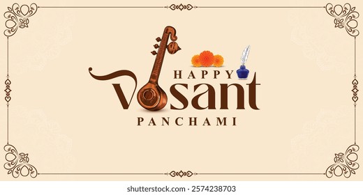 Happy vasant panchami celebration Indian cultural background.
