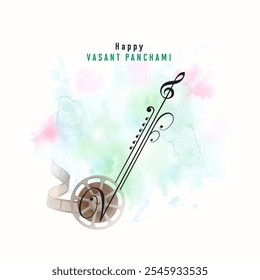 Happy Vasant Panchami with creative concept. Maa Saraswati Pooja India holiday Background with rangoli, Vasant Panchami celebration . Greeting card, 3d vector illustration.