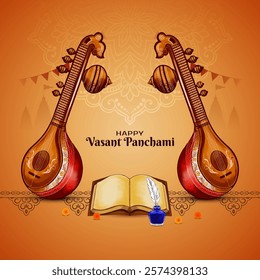 Happy Vasant Panchami cultural Indian festival elegant greeting background vector